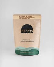 Bubba's coffee roasters packaging on a light gray background