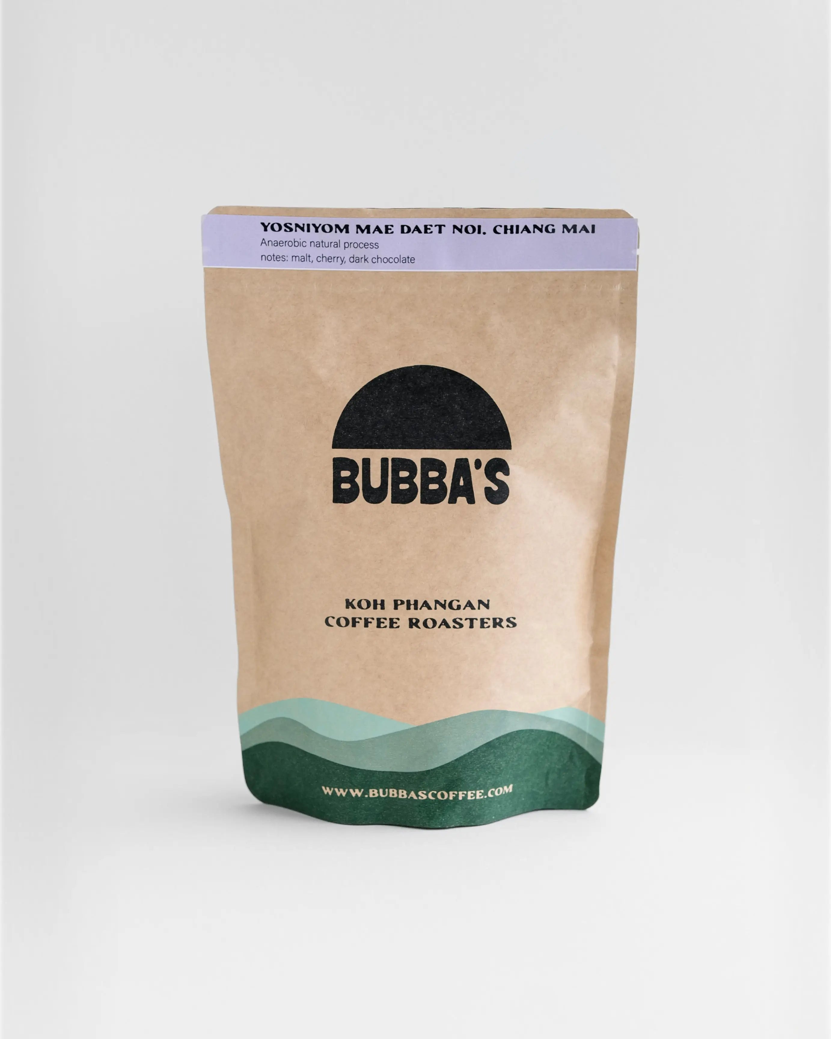 Bubba's Coffee Roasters packaging on a white background