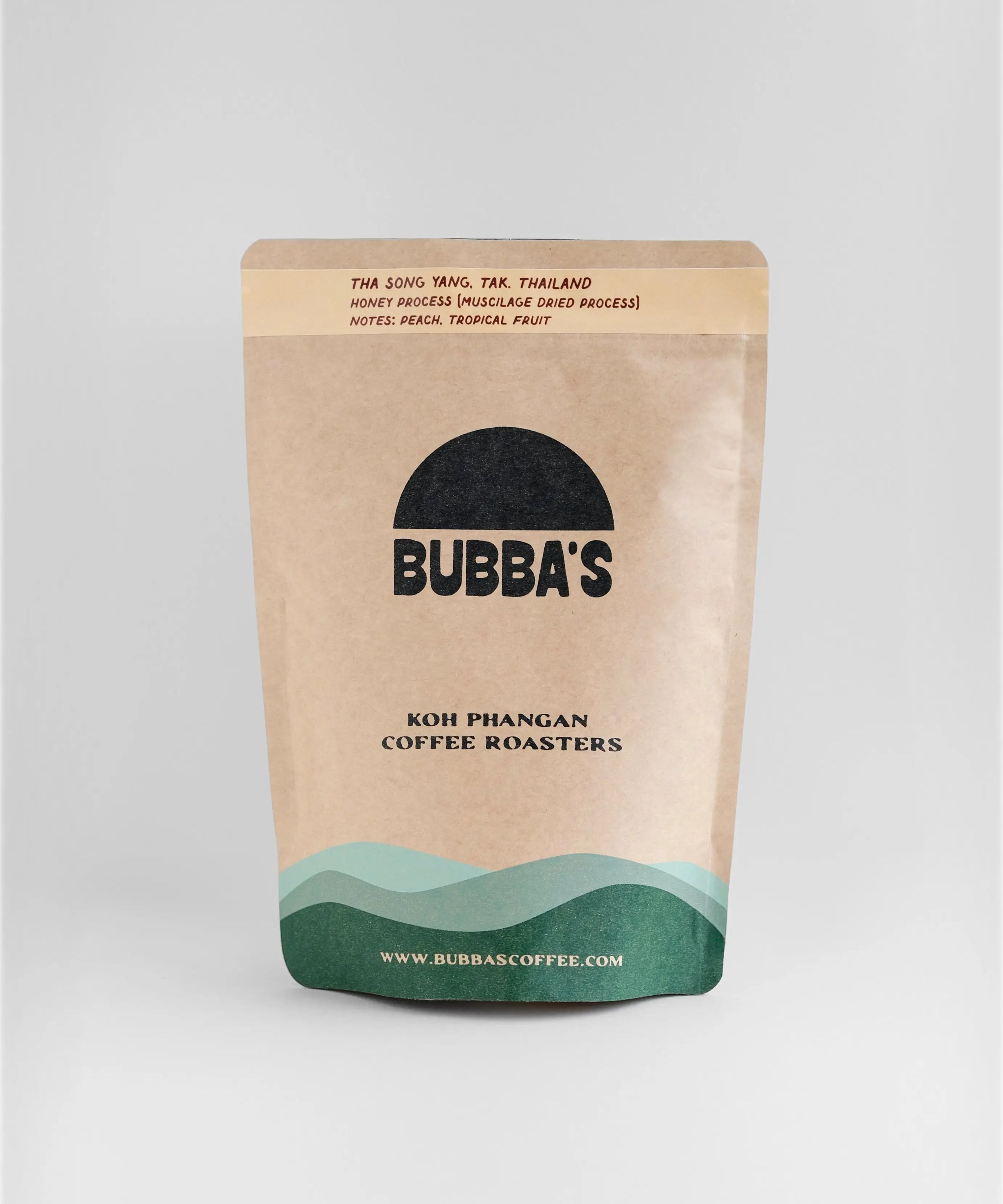 Bubba's coffee roasters packaging on a light gray background